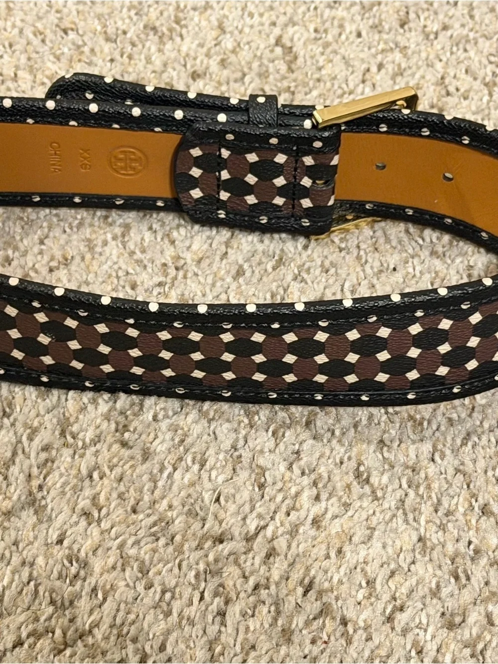 TORY BURCH JAVA MULTI COLOR HABER PRINT GOLD TONE BUCKLE BELT  SIZE XXS